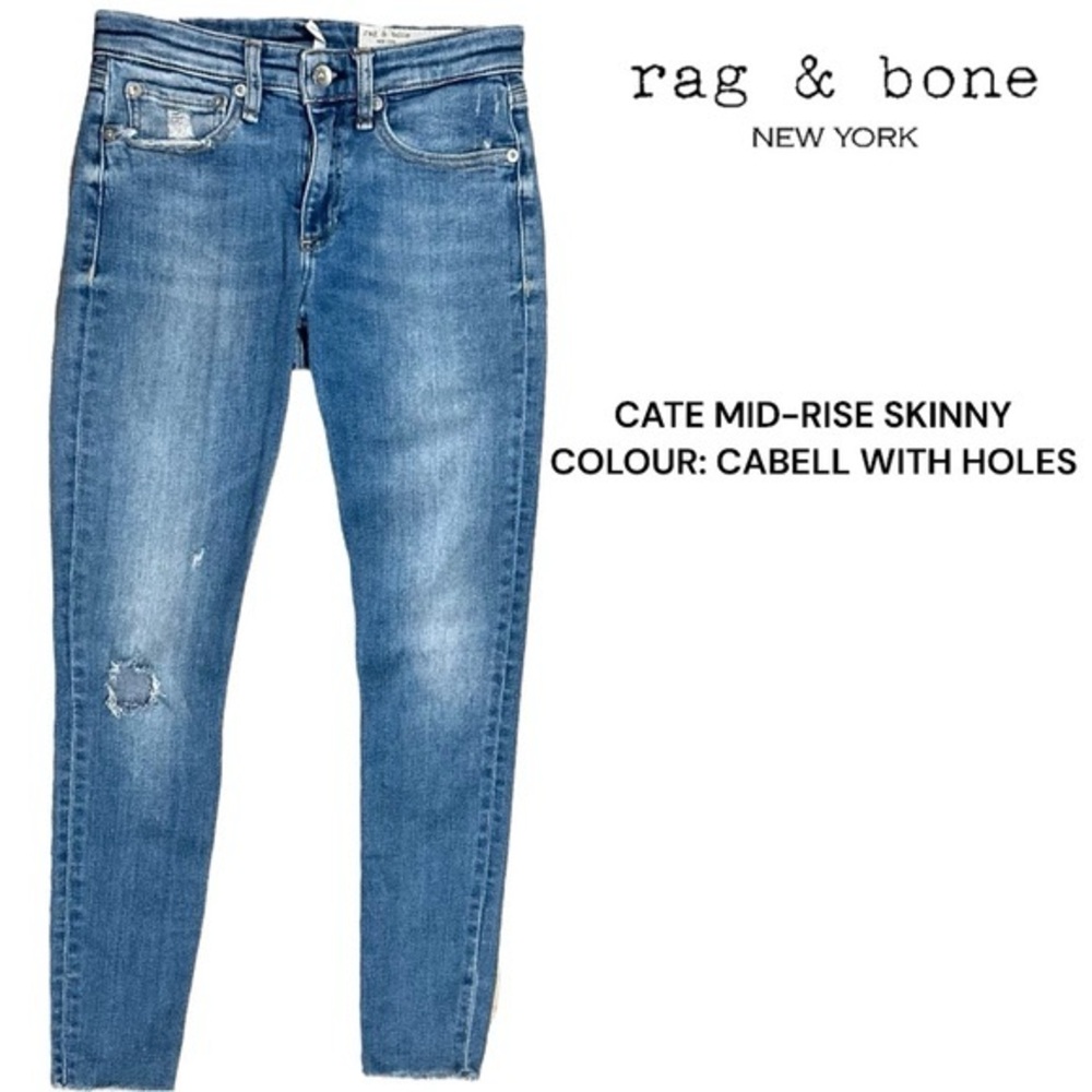 Rag & Bone Cate Mid-Rise Skinny Jeans - Cabell with Holes